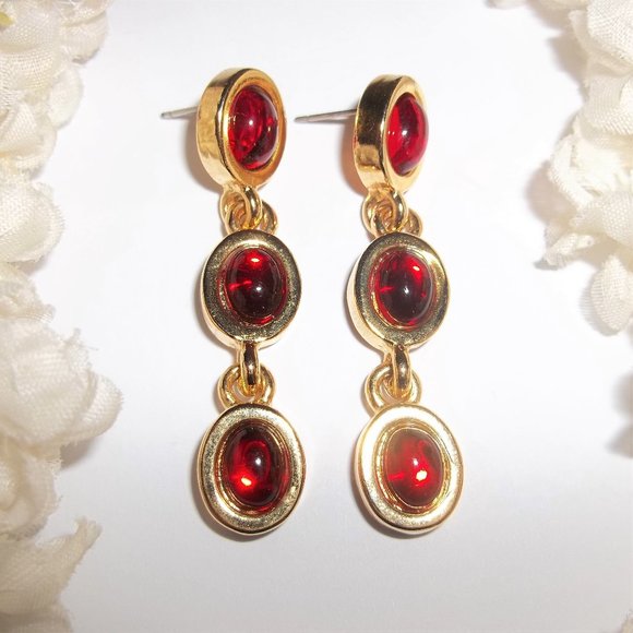 wvluckygirl Jewelry - Red and Gold Earrings Long Drop Dangle Jewelry Woman Girl Fashion Accessory A282